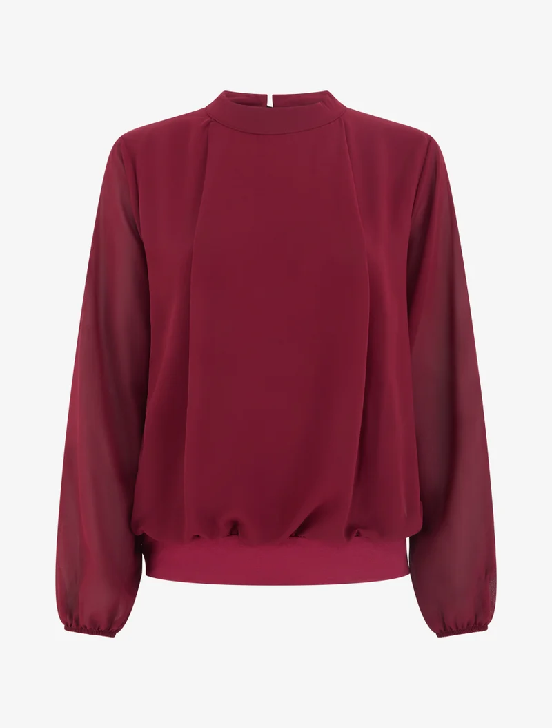 Blouse unie à poignets élastiqués - Bordeaux