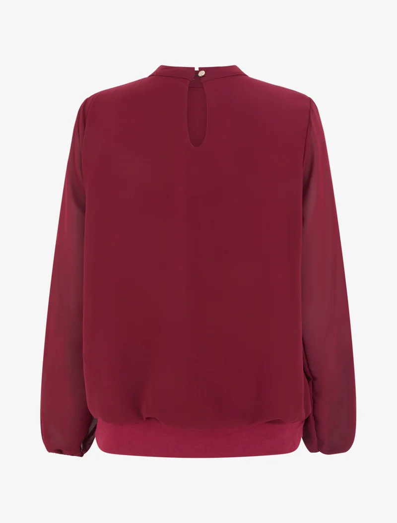 Blouse unie à poignets élastiqués - Bordeaux