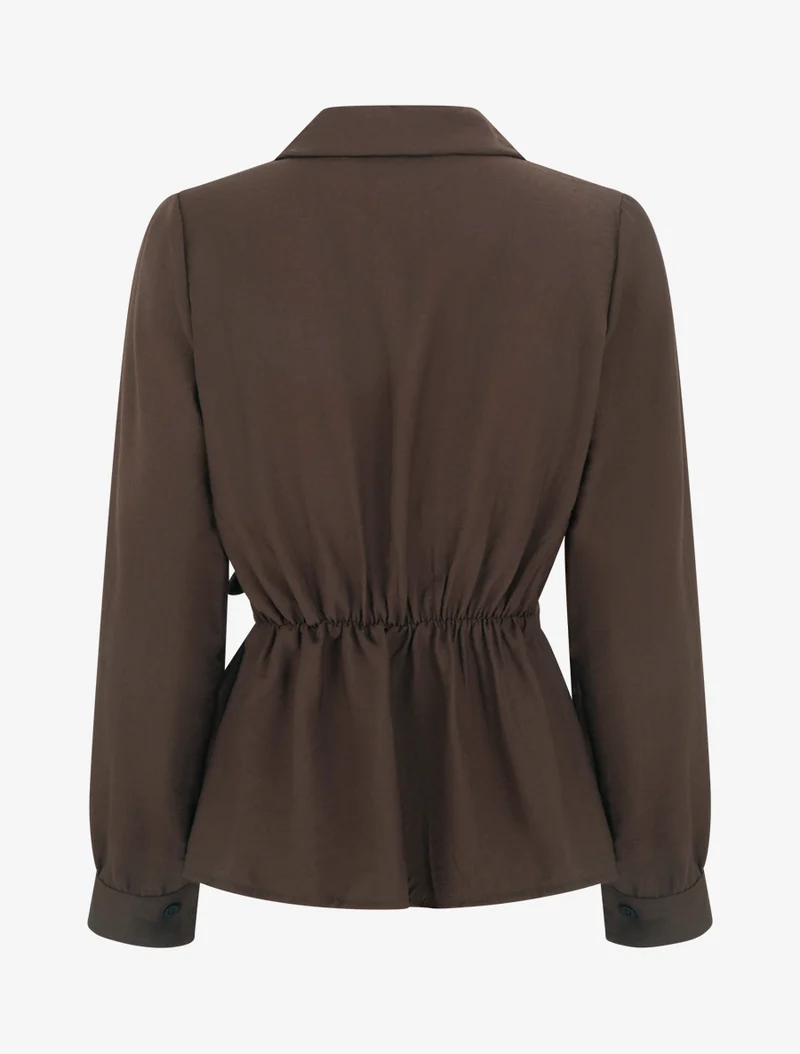 Top manches longues style chemise à nouer - Marron