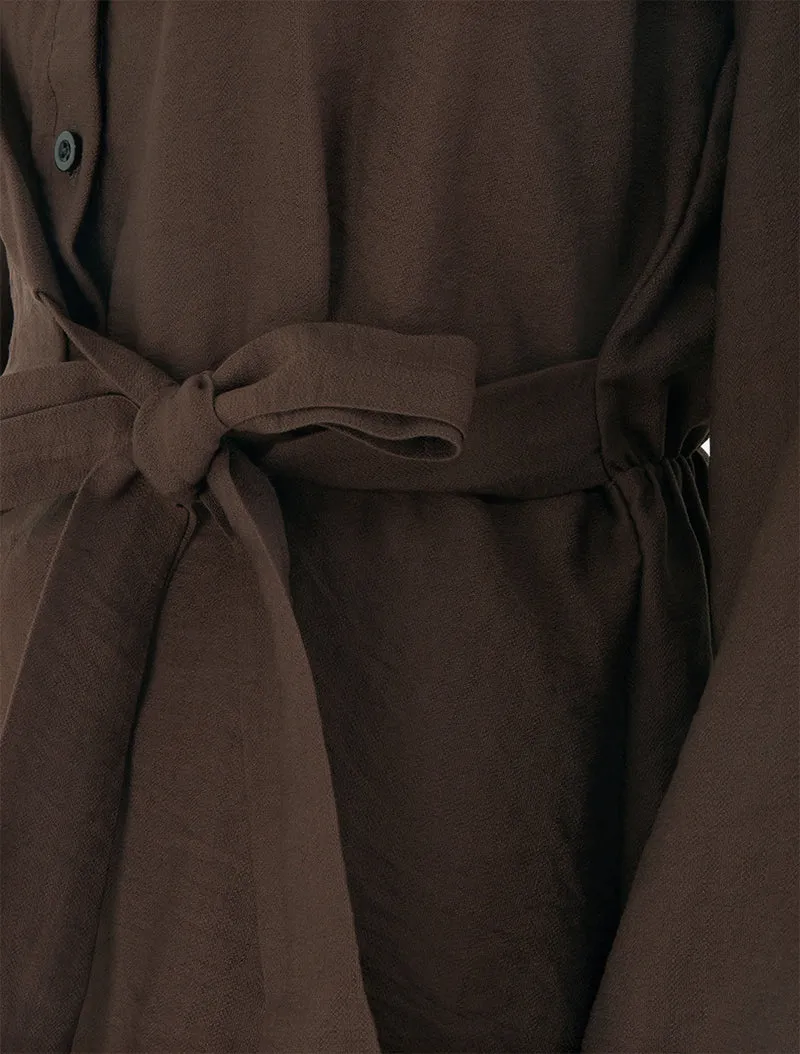 Top manches longues style chemise à nouer - Marron