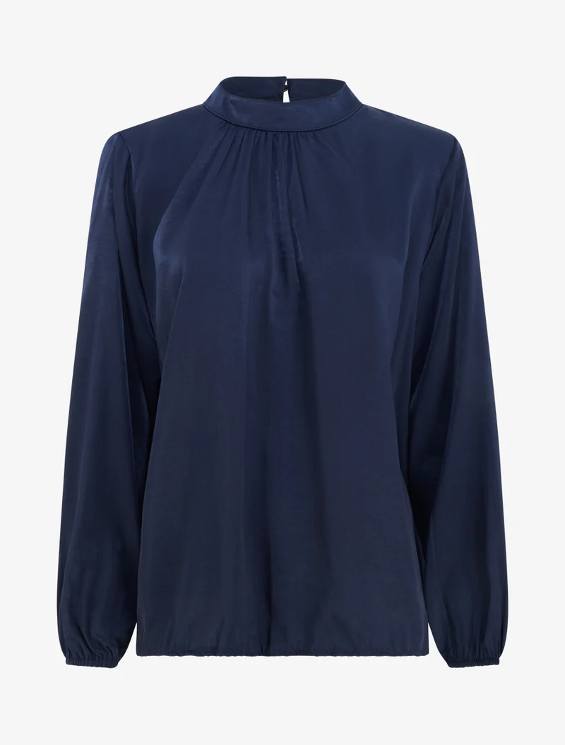 Blouse satinée à poignets élastiqués - Marine