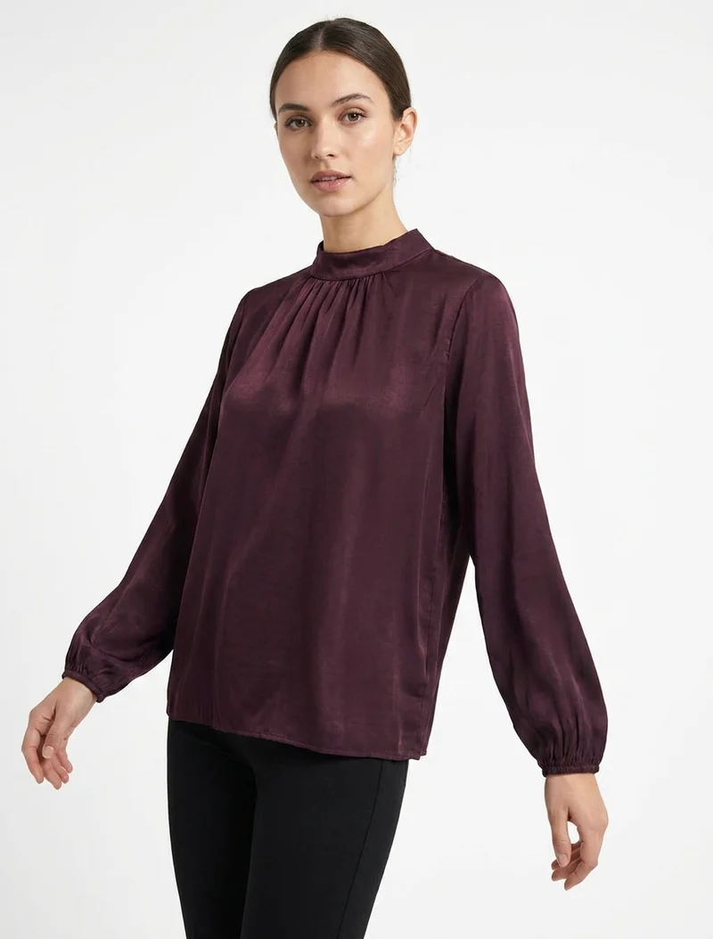 Blouse satinée à poignets élastiqués - Prune