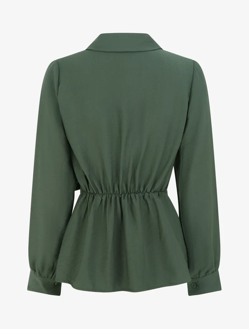 Top manches longues style chemise à nouer - Kaki