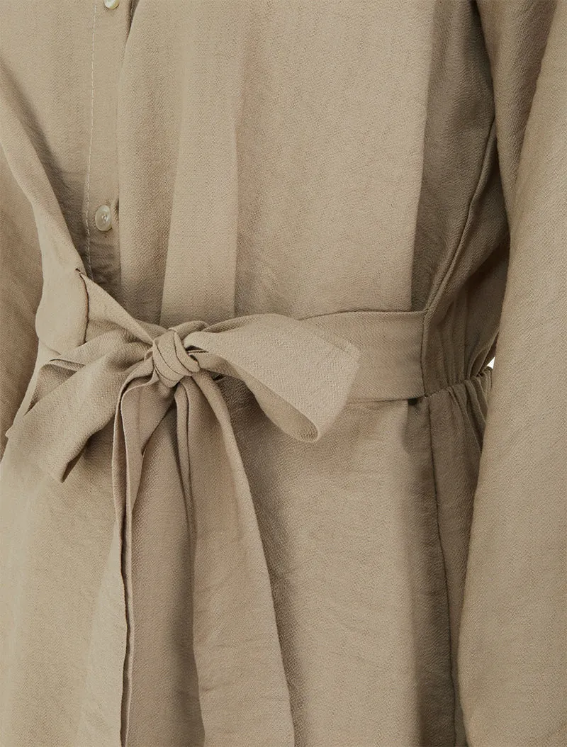 Top manches longues style chemise à nouer - Beige