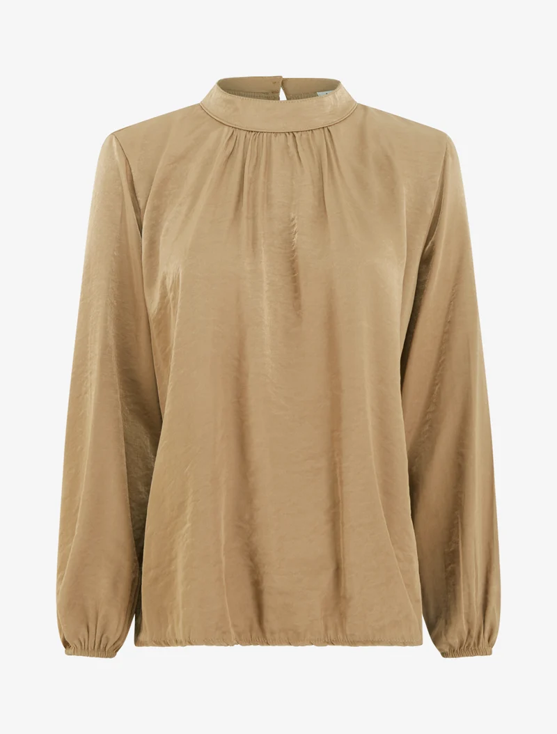 Blouse satinée à poignets élastiqués - Camel