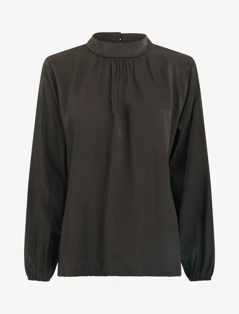 Blouse satinée à poignets élastiqués - Marron