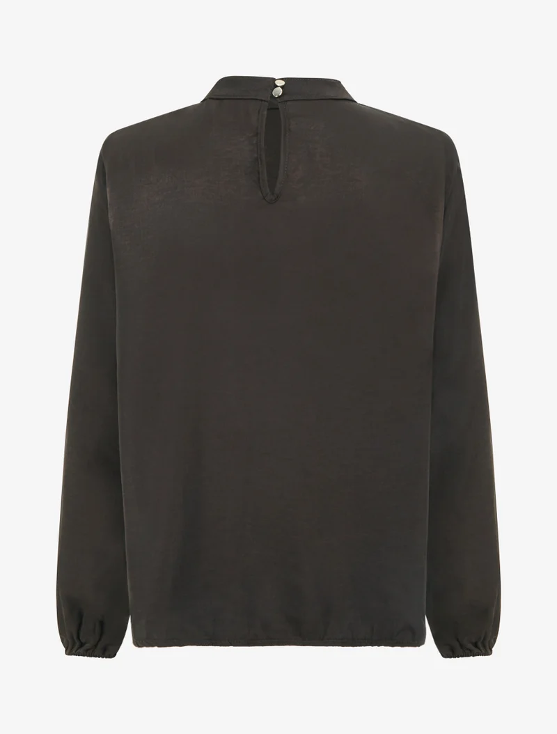 Blouse satinée à poignets élastiqués - Marron
