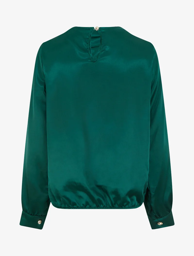 Top boule satiné à col bénitier et boutons - Vert sapin
