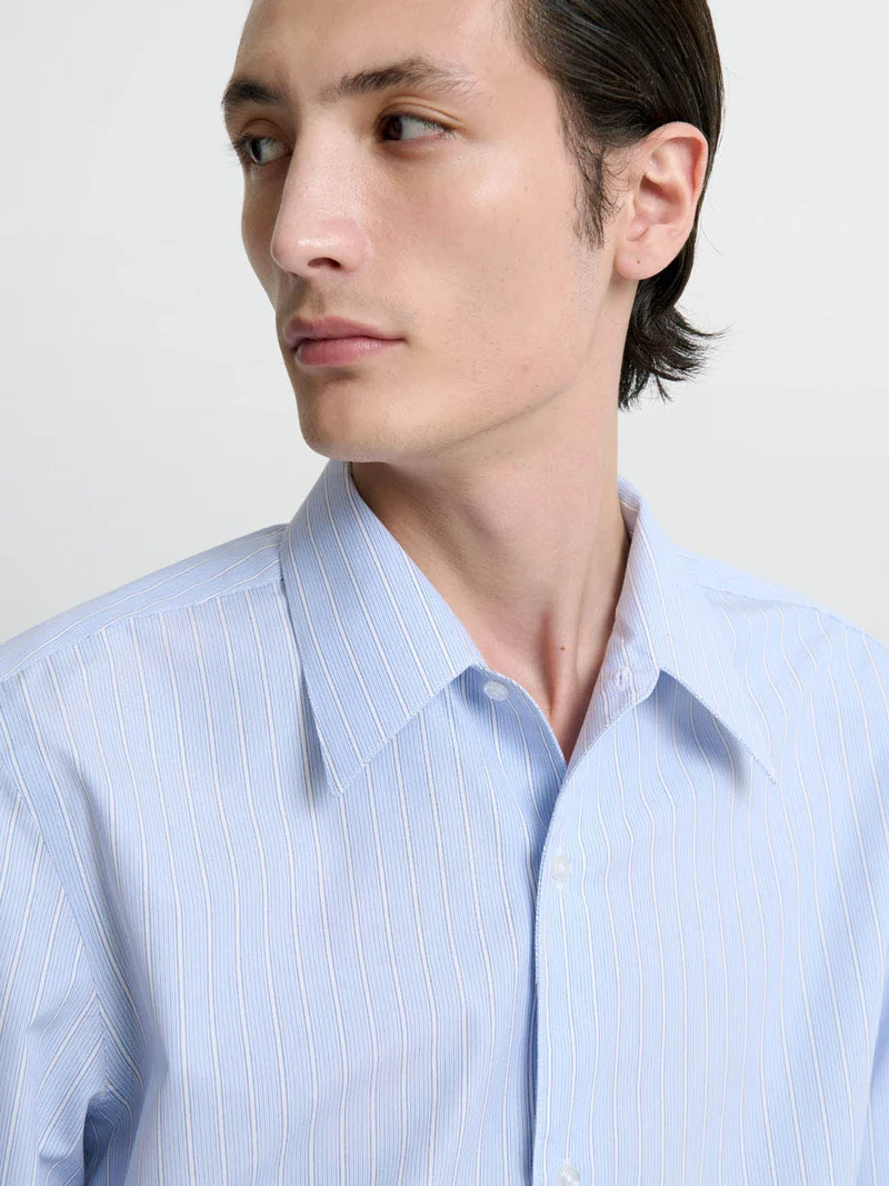Chemise slim en coton à double rayures