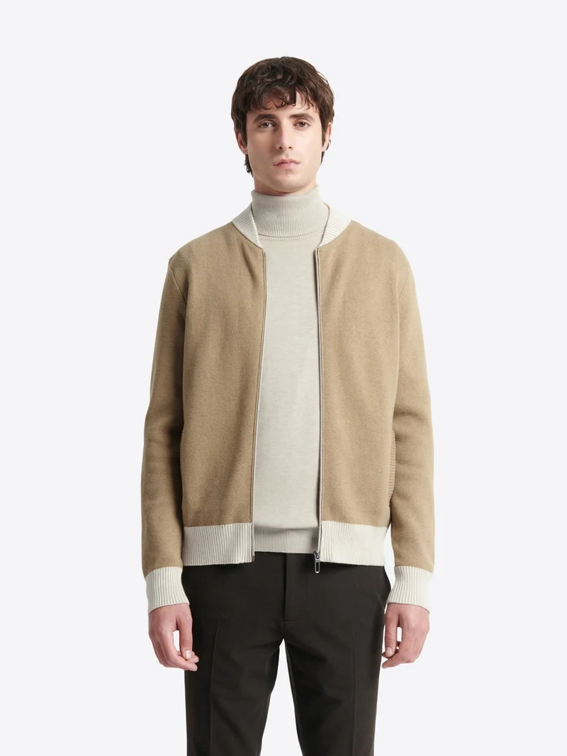 Gilet col teddy coton-cachemire bicolore
