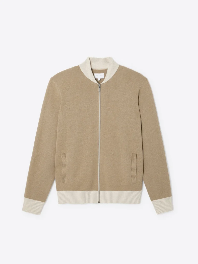 Gilet col teddy coton-cachemire bicolore