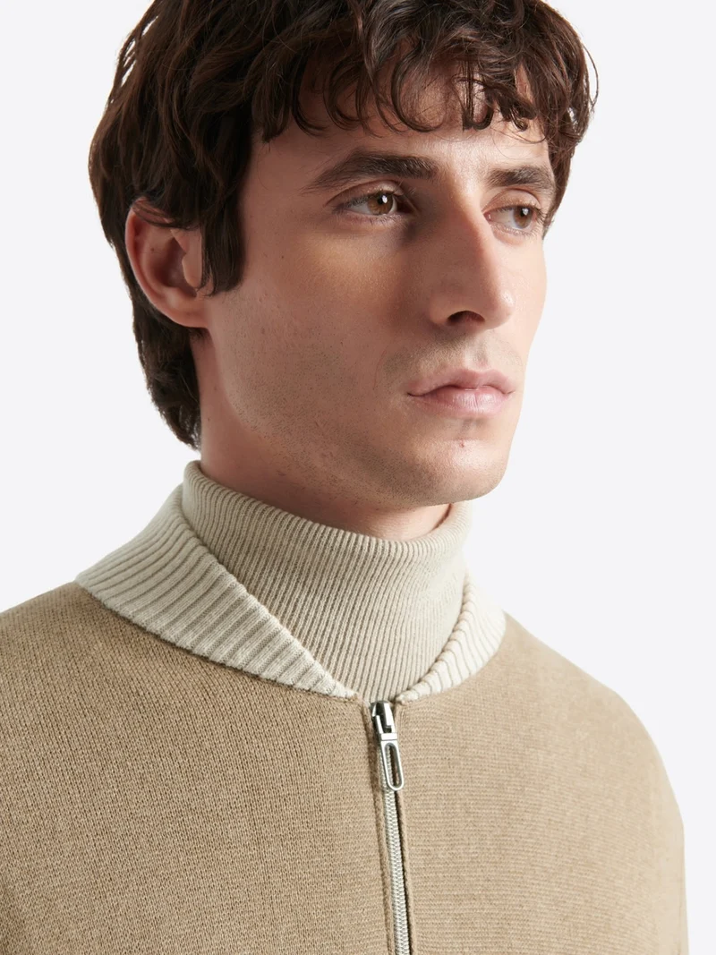 Gilet col teddy coton-cachemire bicolore