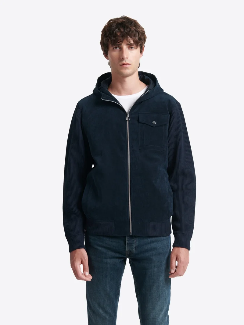 Cardigan à capuche bi-matière