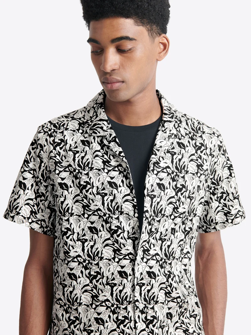 Chemise fleurie regular en coton mélangé