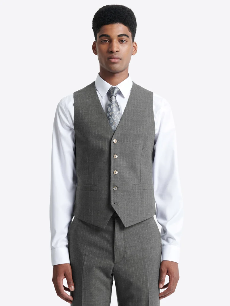 Gilet de costume rayé en laine peignée