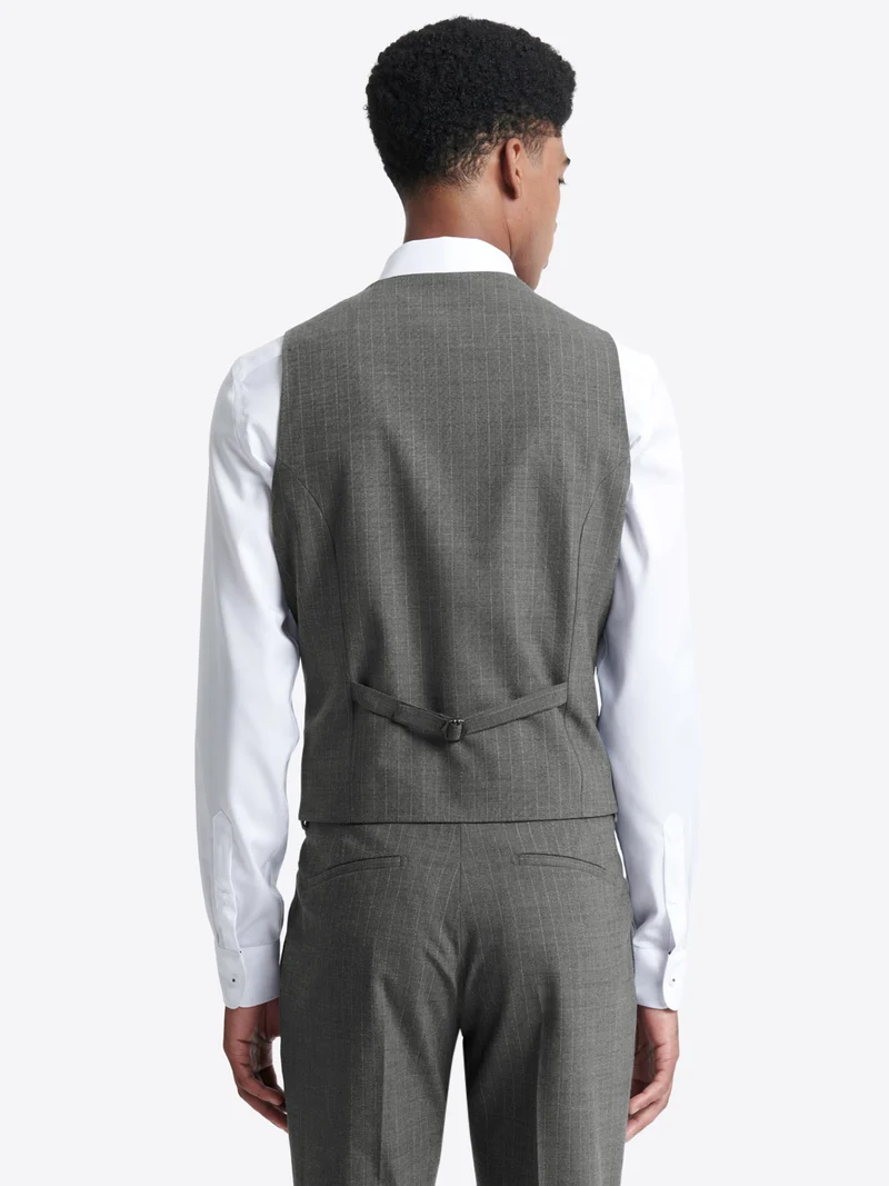 Gilet de costume rayé en laine peignée
