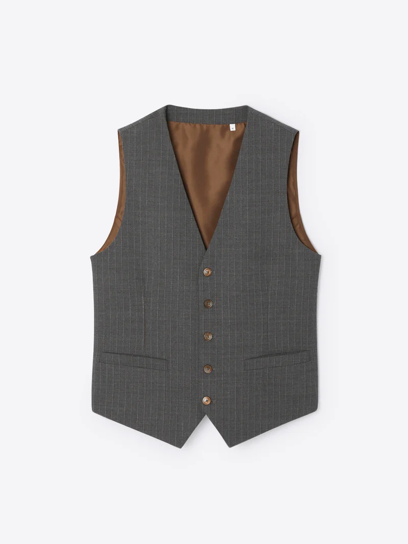 Gilet de costume rayé en laine peignée