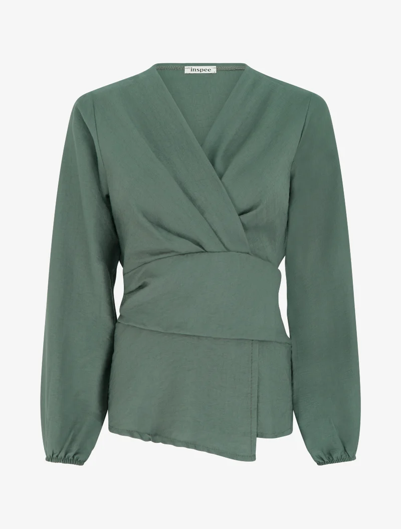 Blouse unie à col cache-coeur - Kaki foncé