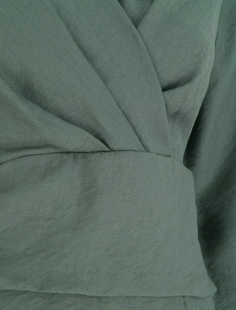 Blouse unie à col cache-coeur - Kaki foncé