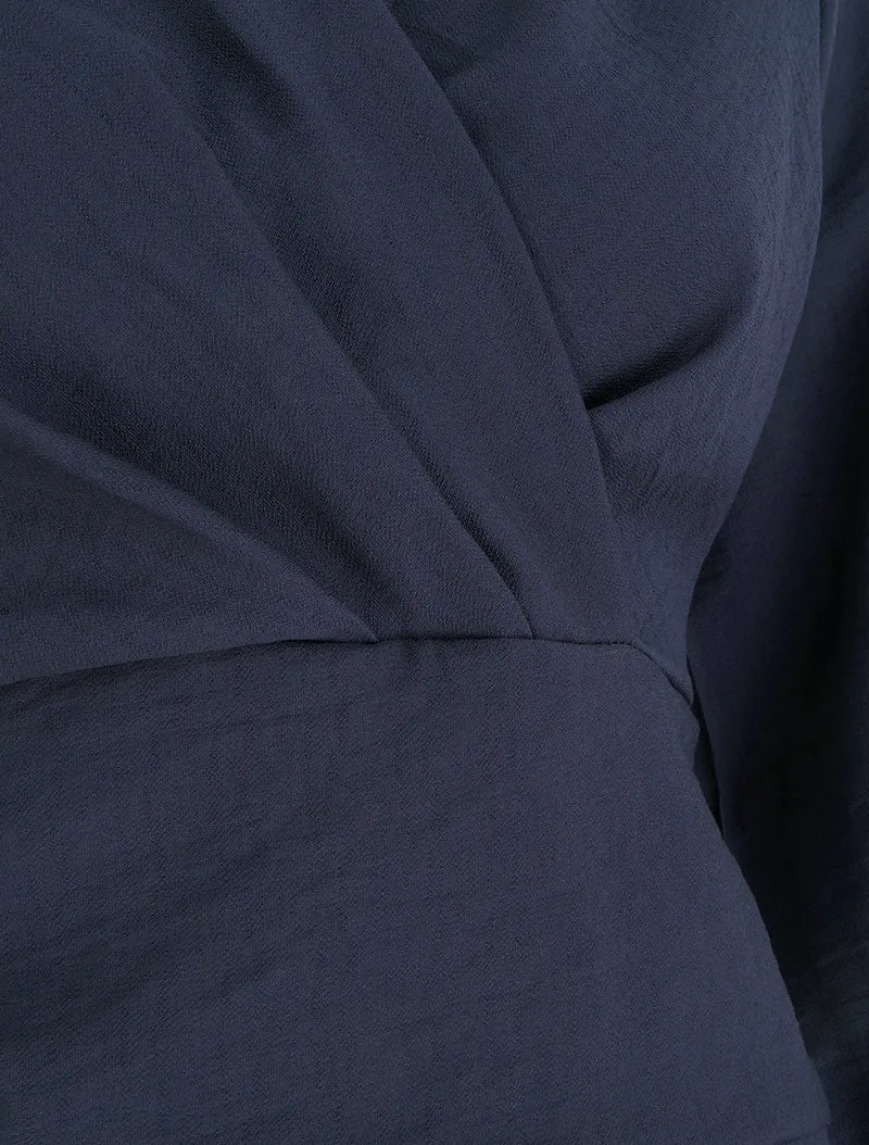 Blouse unie à col cache-coeur - Marine