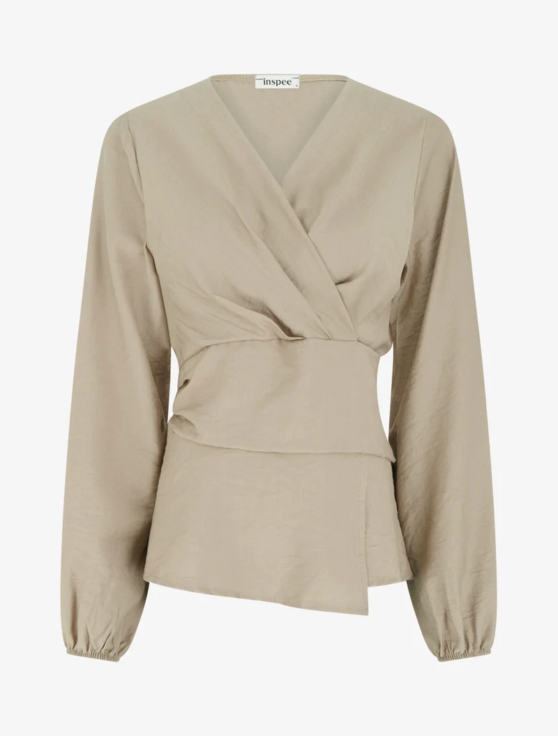 Blouse unie à col cache-coeur - Taupe