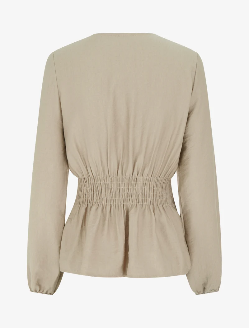 Blouse unie à col cache-coeur - Taupe