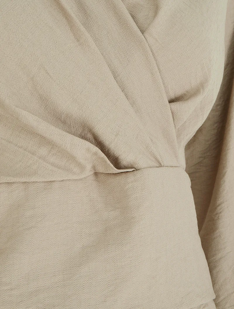 Blouse unie à col cache-coeur - Taupe