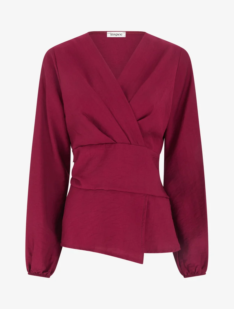 Blouse unie à col cache-coeur - Lie de vin