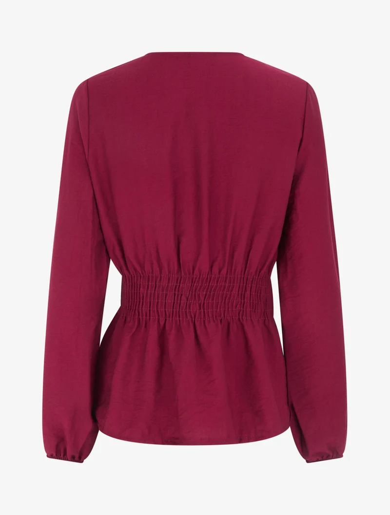 Blouse unie à col cache-coeur - Lie de vin
