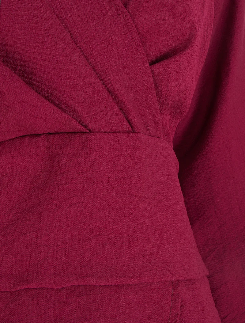 Blouse unie à col cache-coeur - Lie de vin