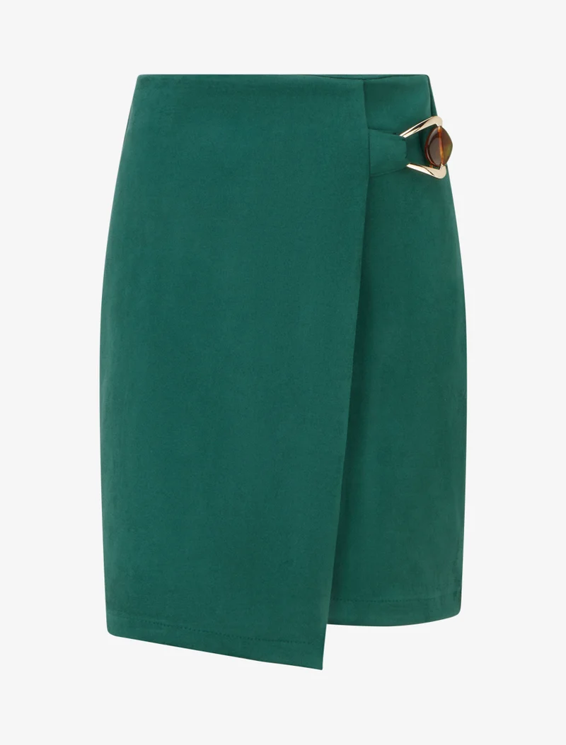 Jupe portefeuille en suédine à boucle bijou - Vert sapin