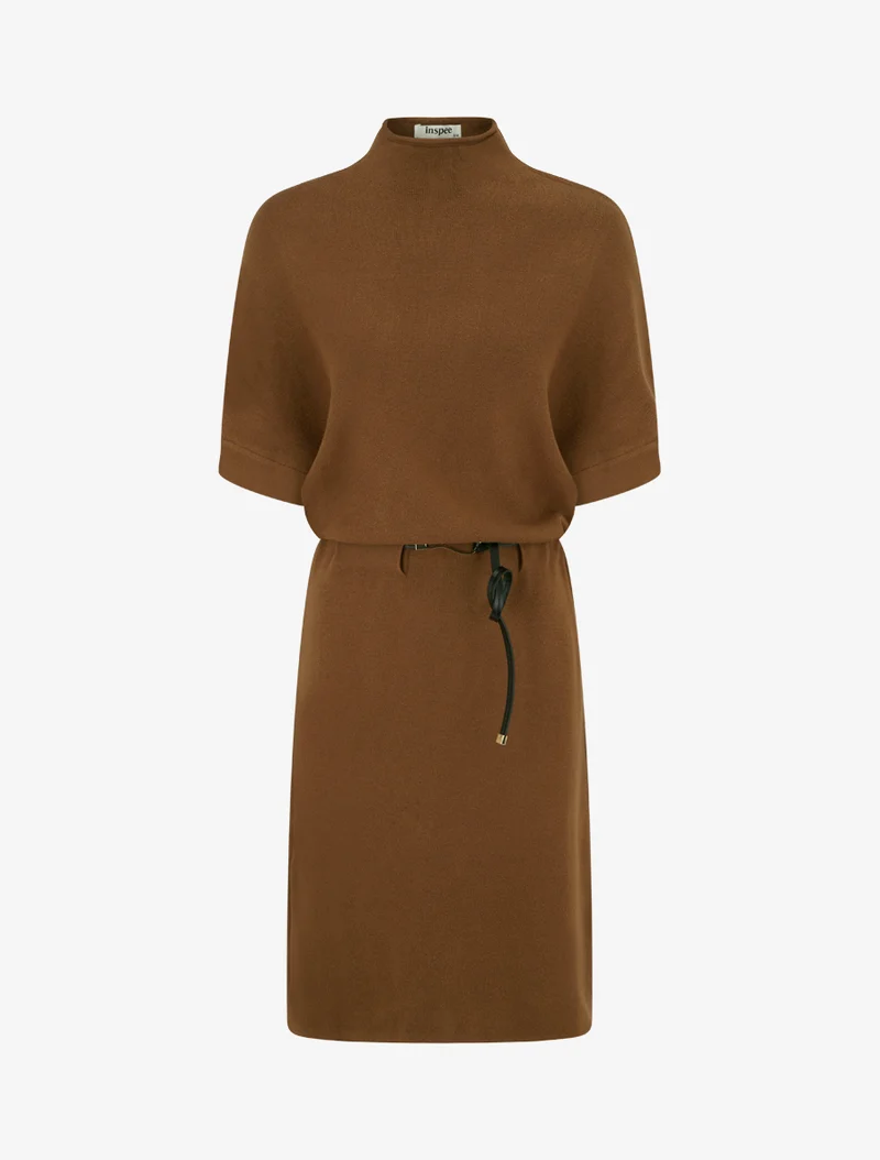 Robe pull droite et ceinturée - Camel