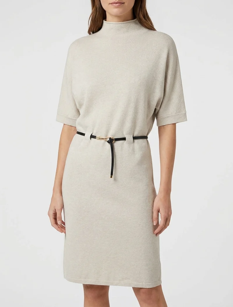 Robe pull droite et ceinturée - Beige