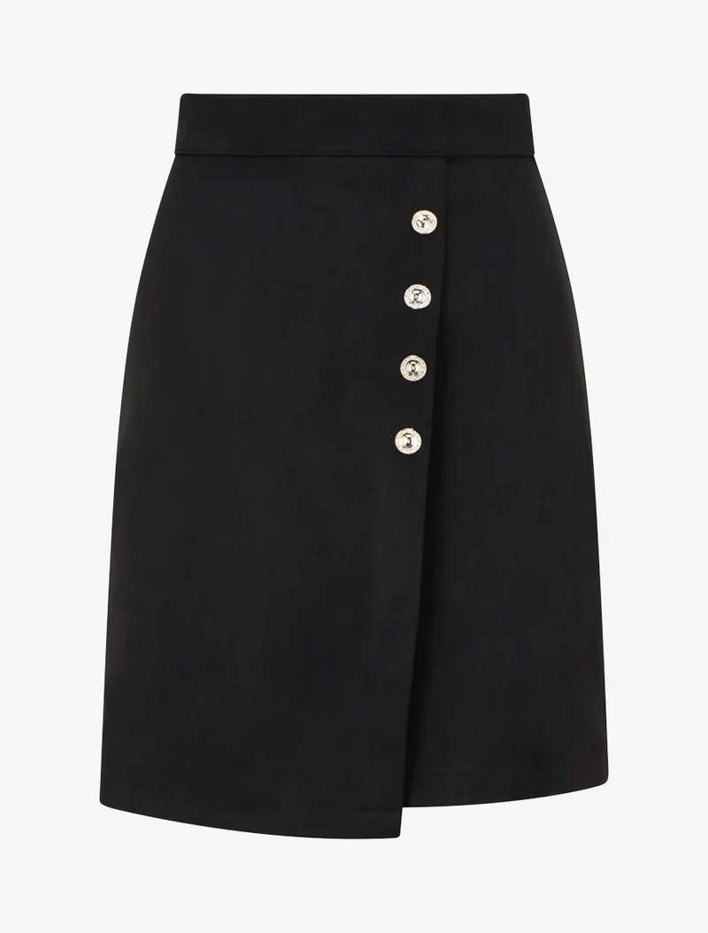 Jupe en suédine style portefeuille à boutons - Noir