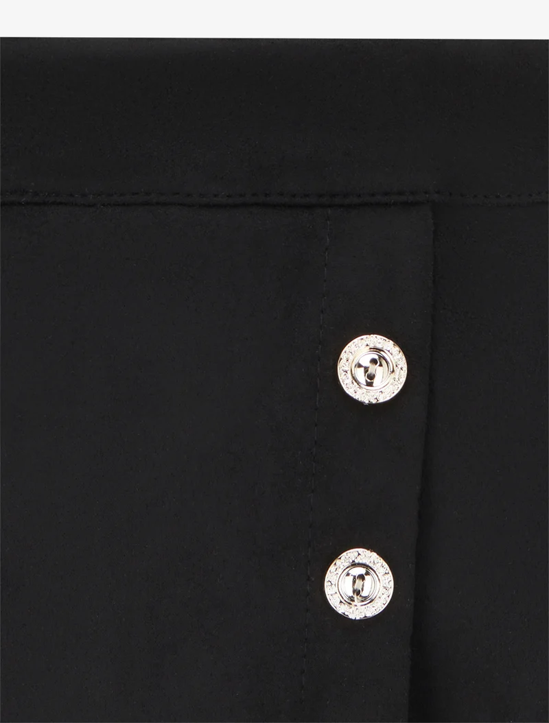 Jupe en suédine style portefeuille à boutons - Noir
