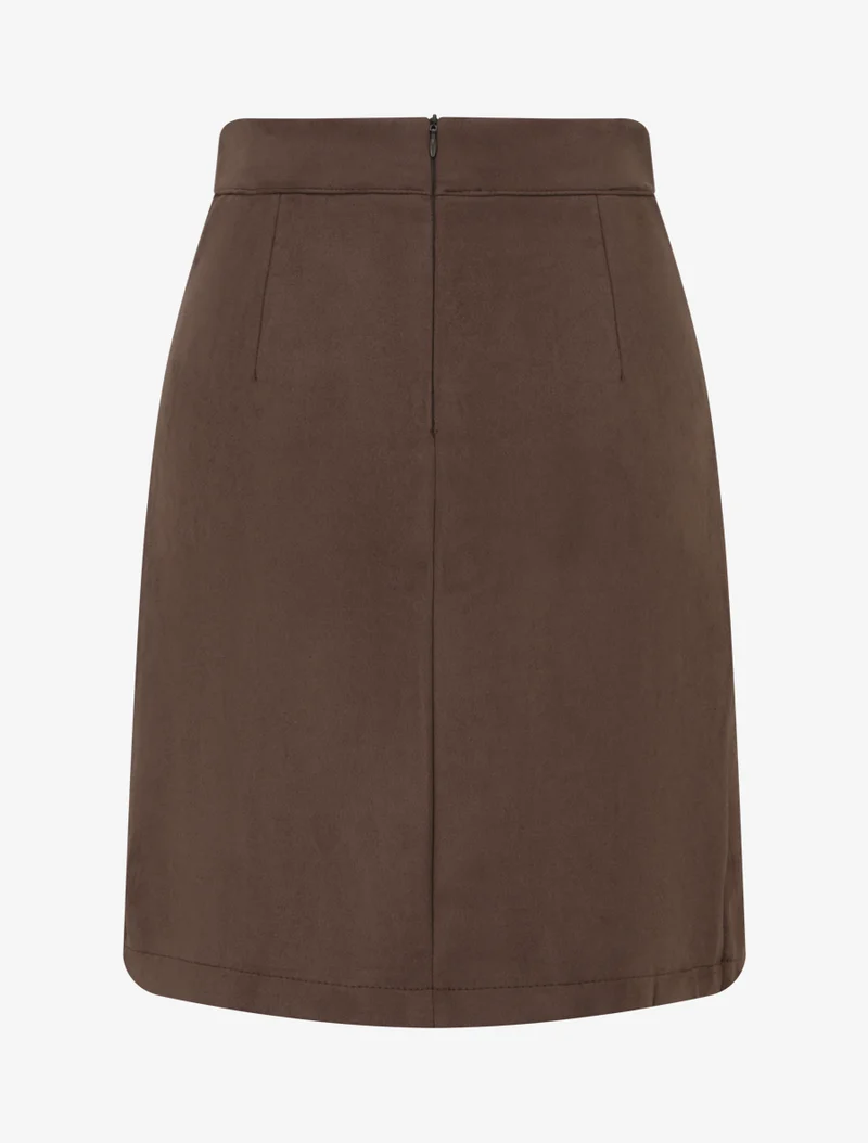 Jupe en suédine style portefeuille à boutons - Marron