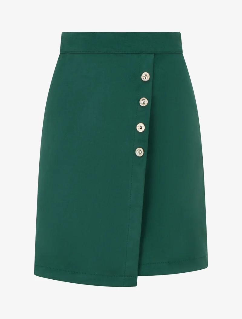 Jupe en suédine style portefeuille à boutons - Vert