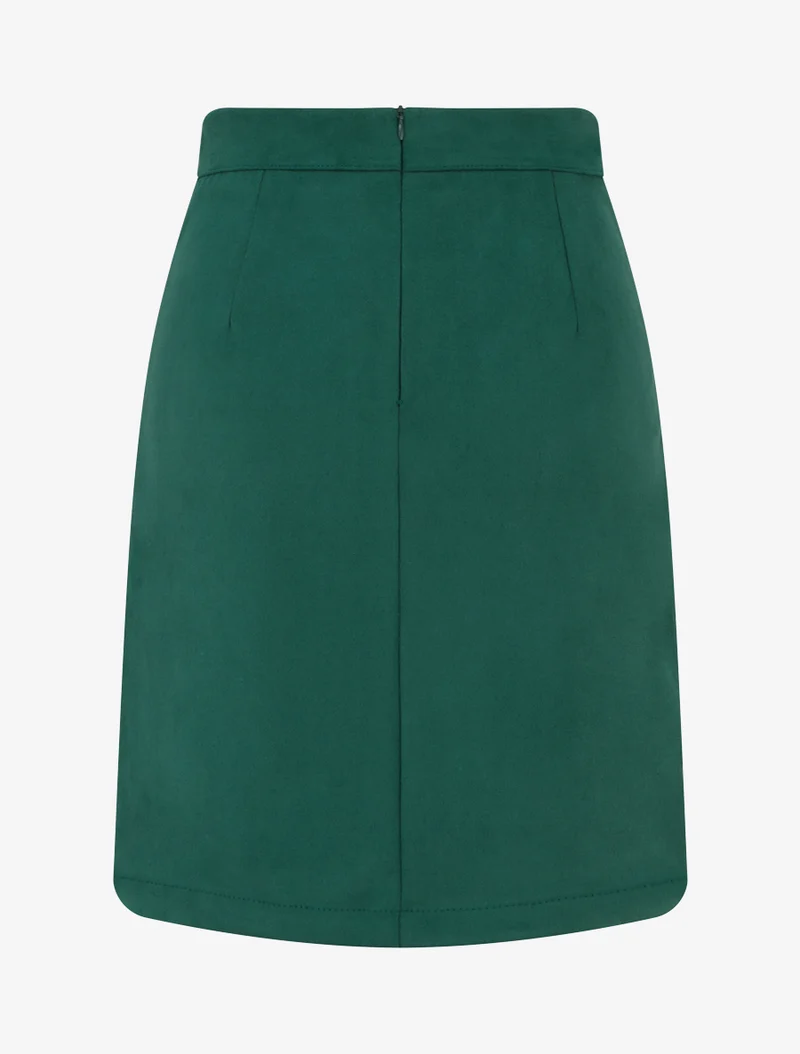 Jupe en suédine style portefeuille à boutons - Vert