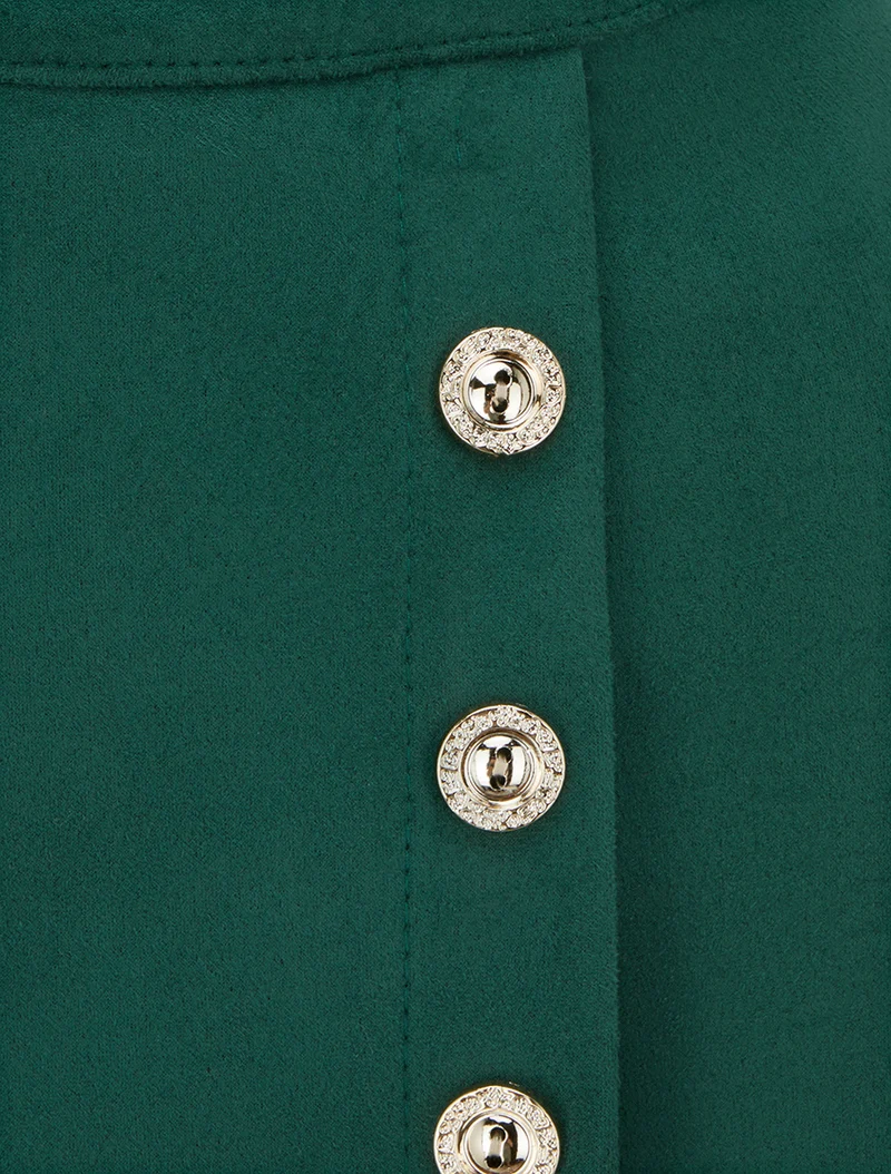 Jupe en suédine style portefeuille à boutons - Vert
