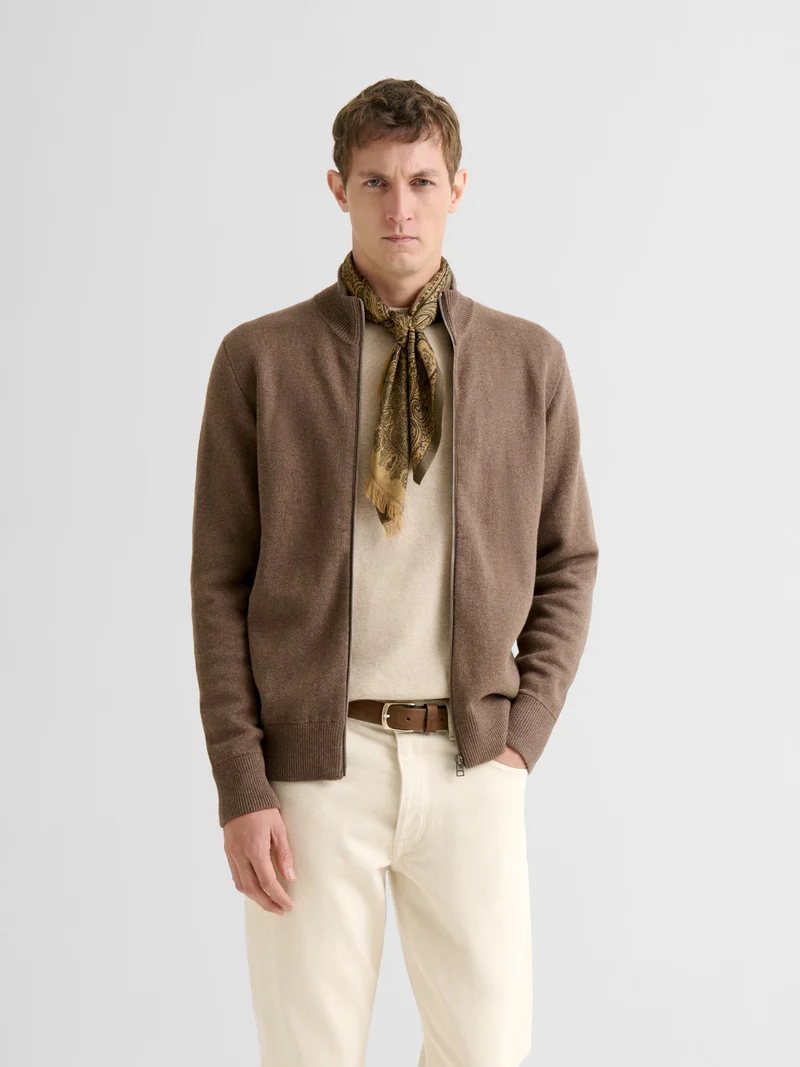 Cardigan col montant en coton cachemire