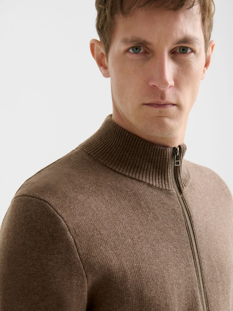 Cardigan col montant en coton cachemire