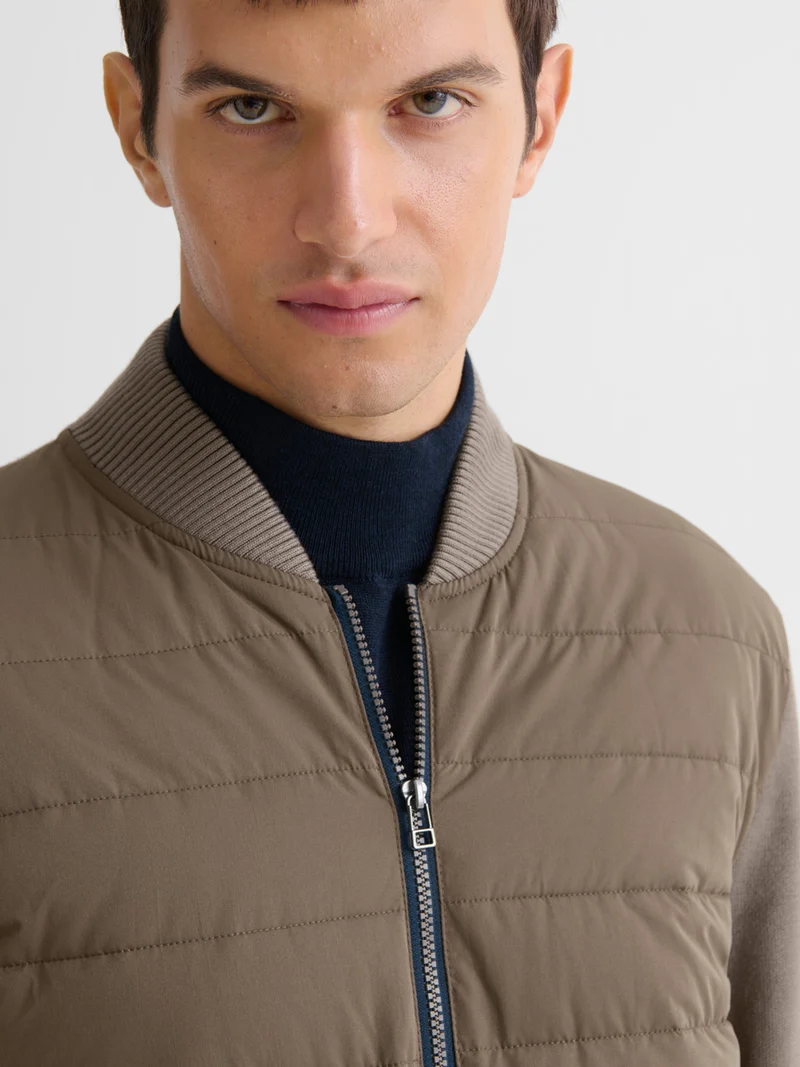 Cardigan zippé bi-matière
