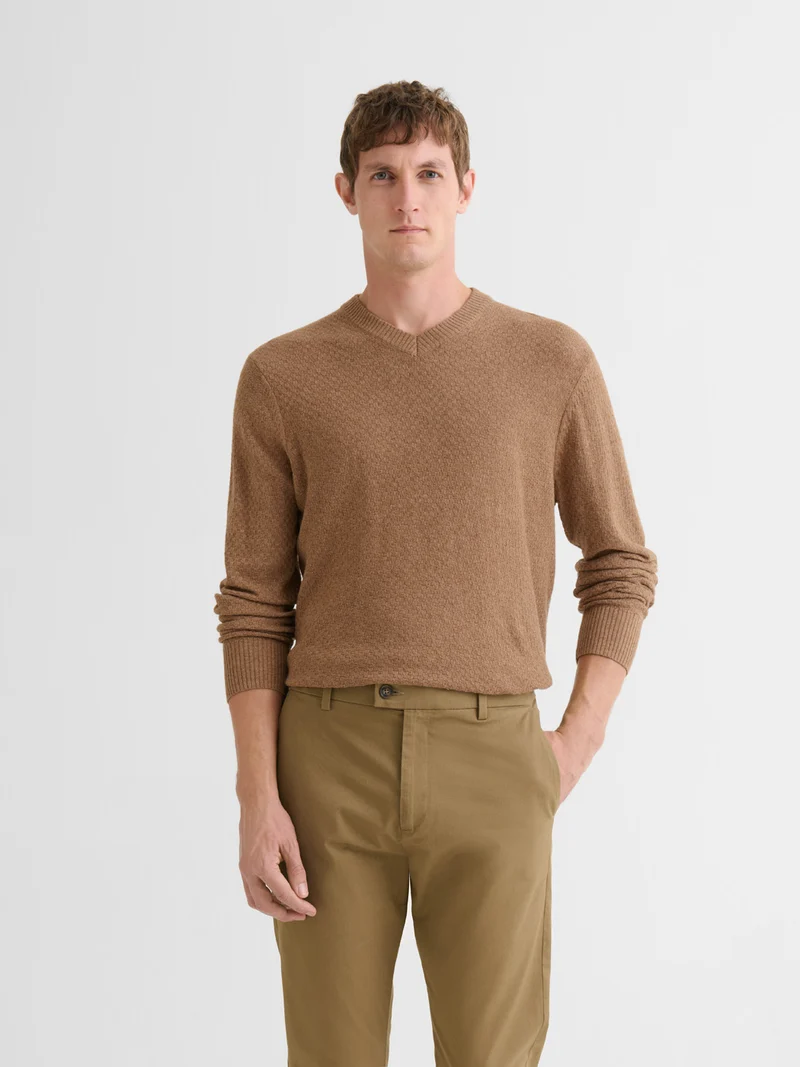 Pull col V effet damier