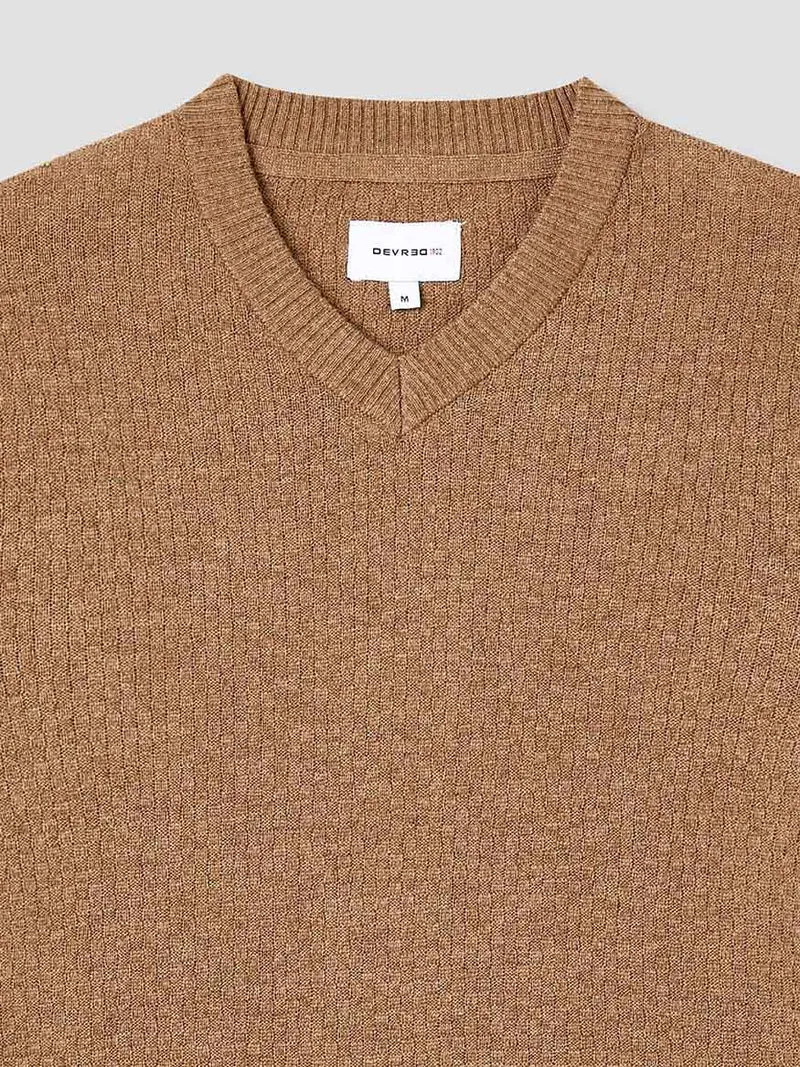 Pull col V effet damier