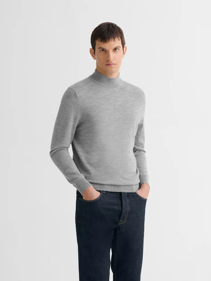 Pull col cheminée en laine Mérinos