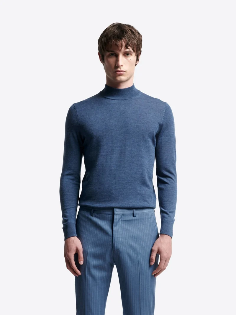 Pull col cheminée en laine Mérinos