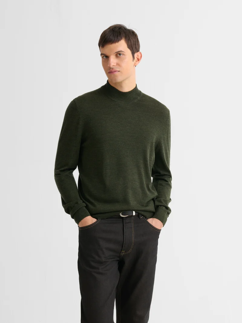 Pull col cheminée en laine Mérinos