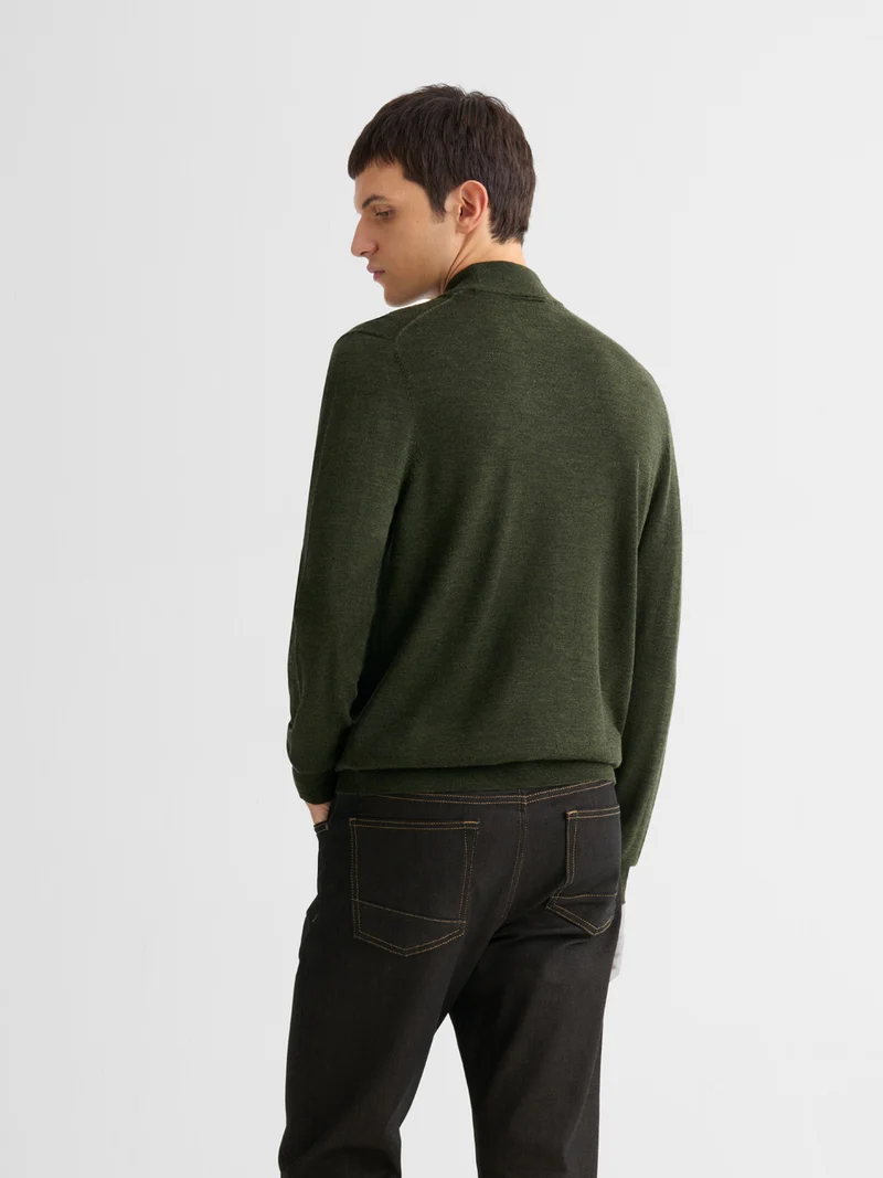 Pull col cheminée en laine Mérinos