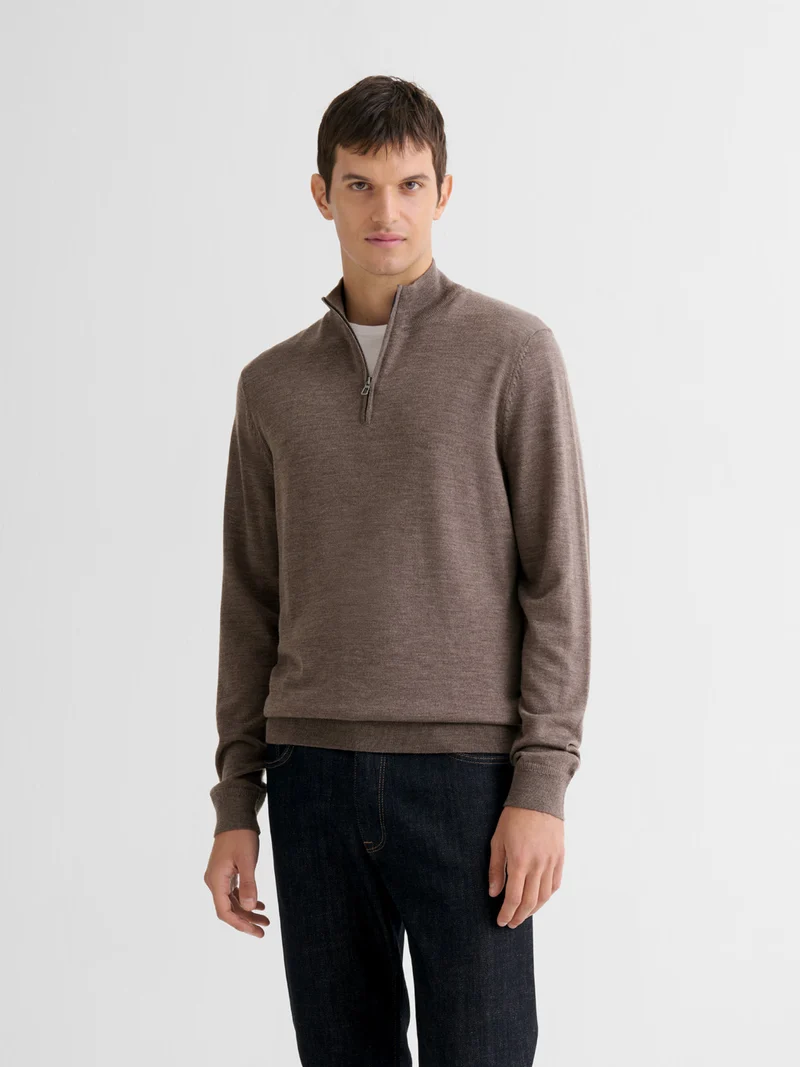 Pull col cheminée en laine Mérinos