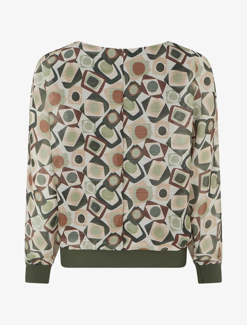 Blouse imprimé rétro à détail irisé - Kaki
